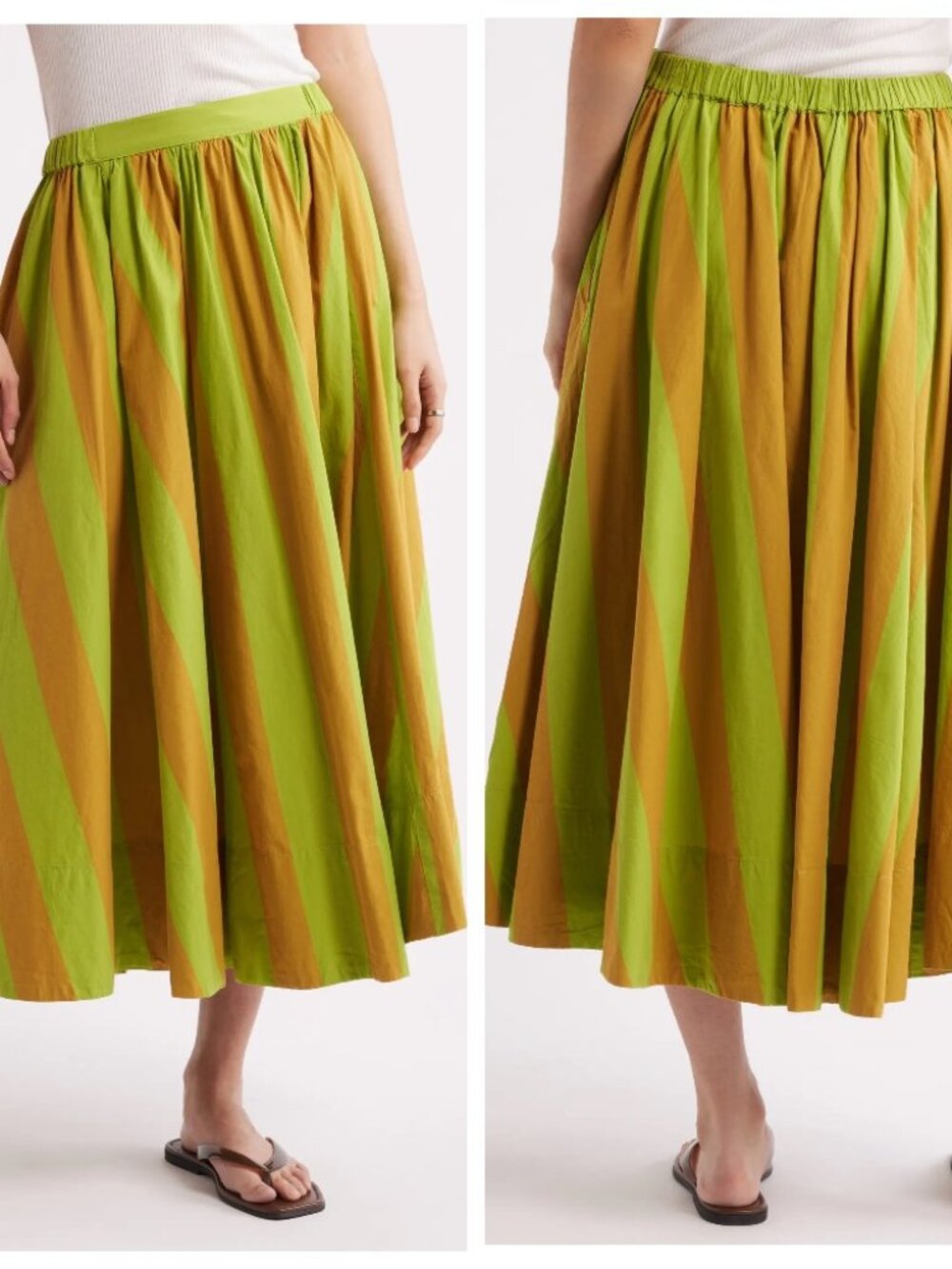 Free People free-est Lowen Striped Midi Skirt Retro Combo Green Gold - NWT Size